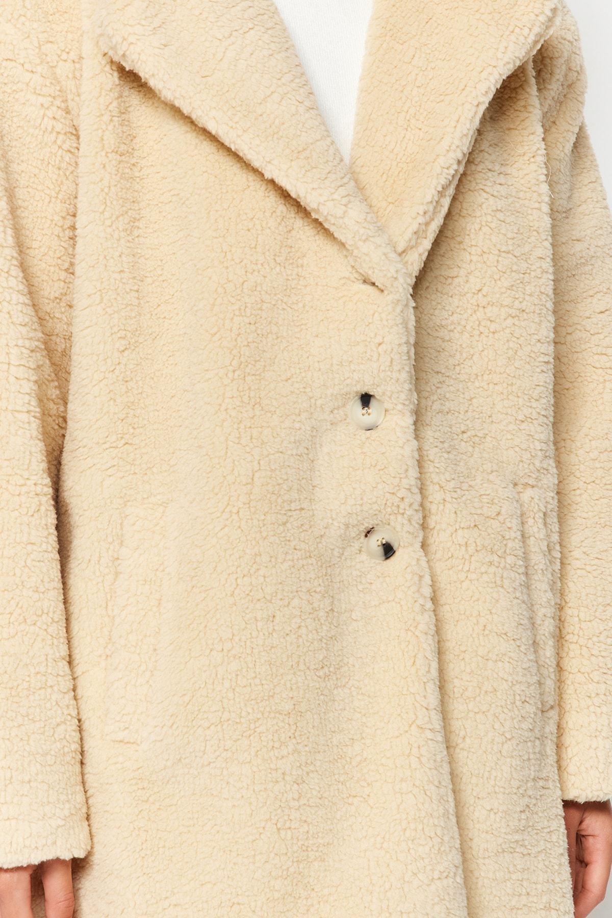 Cream Double-Breasted Coat, , large image number 4