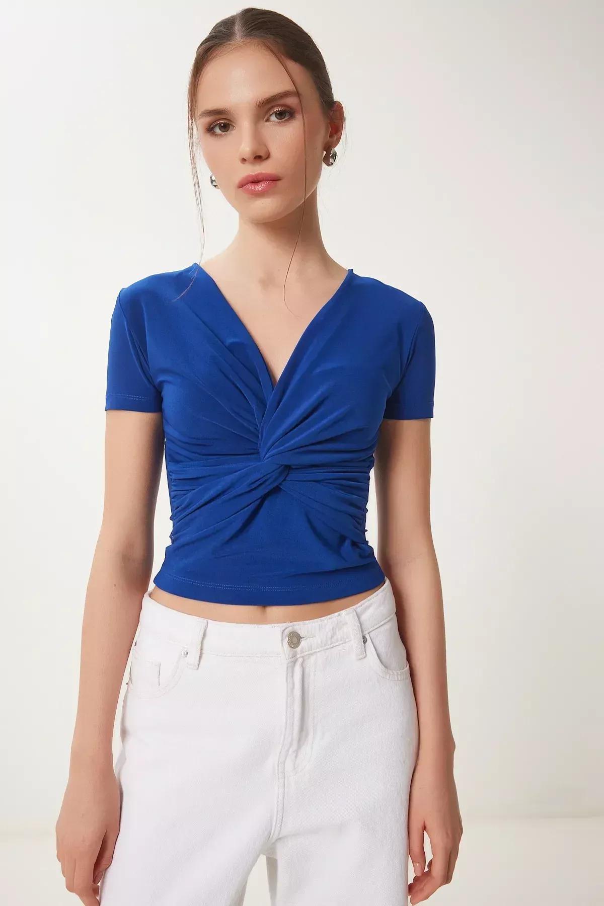Blue Plain Blouse, DARK BLUE, large image number 3