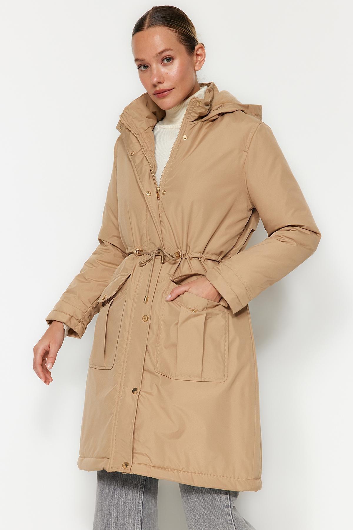 Beige Water-Repellent Long Parka Coat, Beige, large image number 2