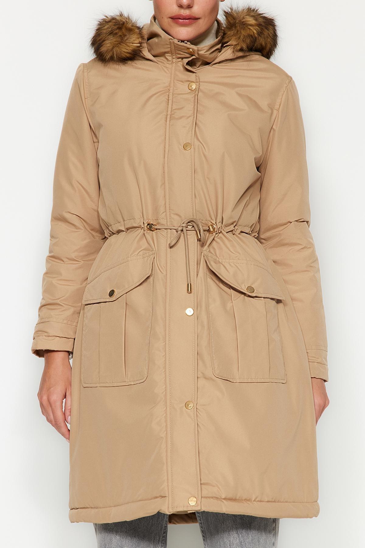 Beige Water-Repellent Long Parka Coat, Beige, large image number 3