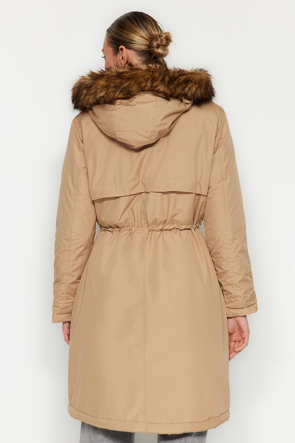 Beige Water-Repellent Long Parka Coat, Beige, large image number 4