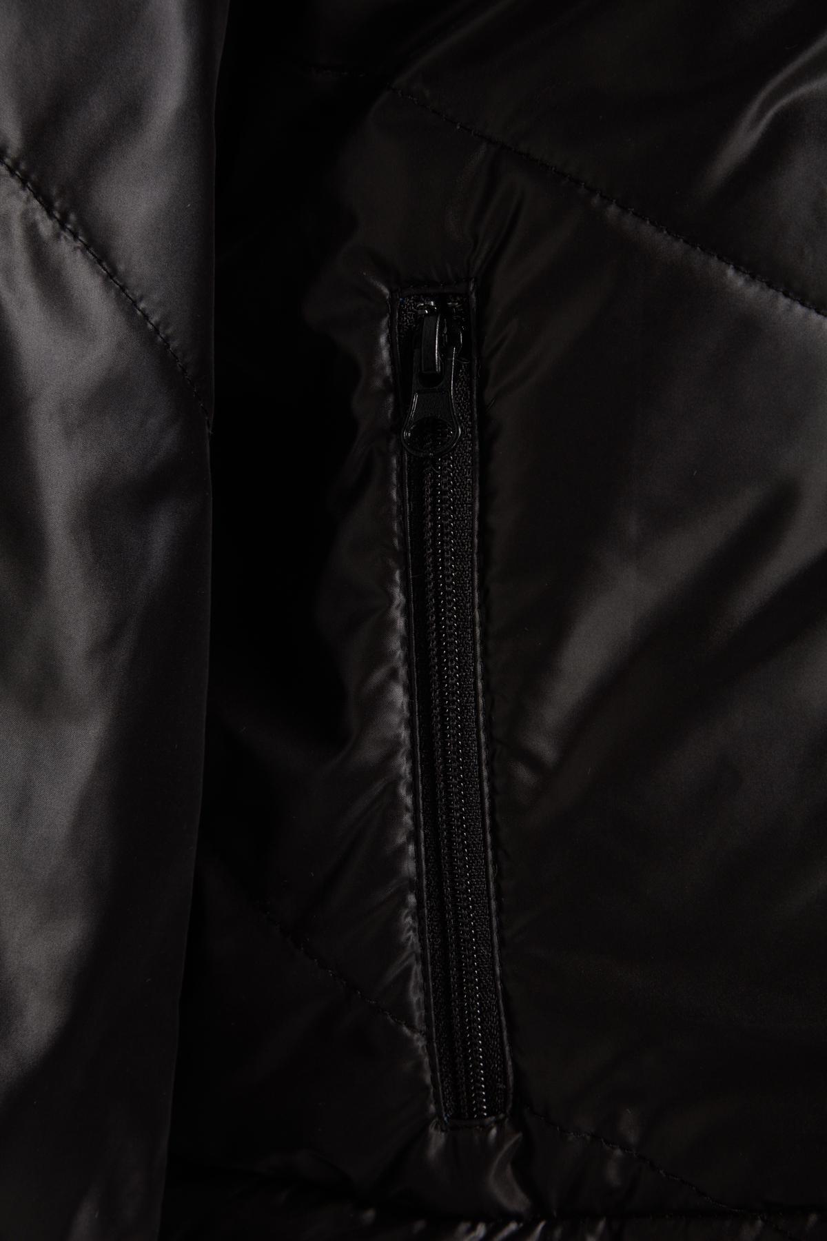 Black Oversized Plush Detailed Puffy Coat, BLACK, large image number 5
