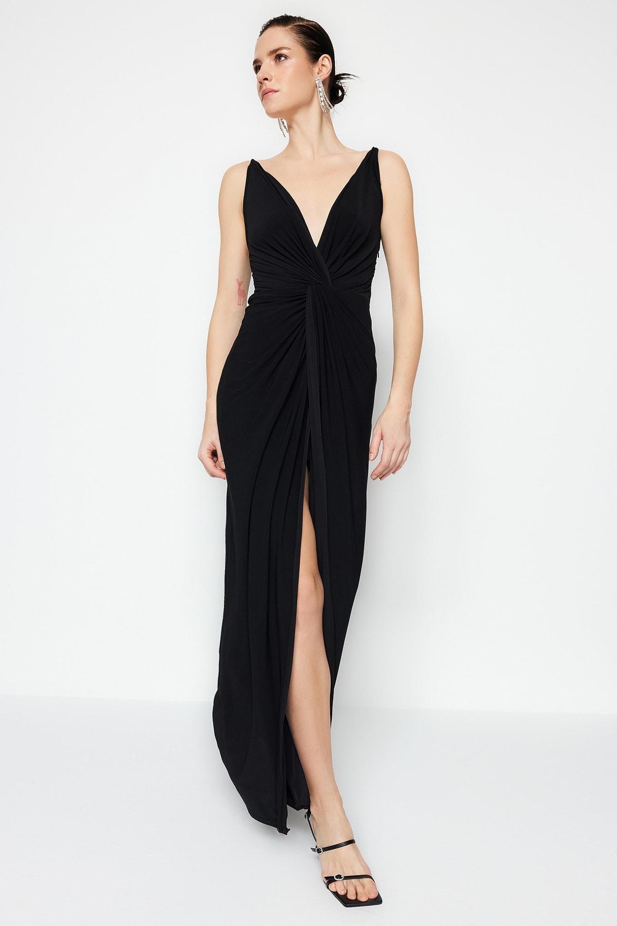 Black Mermaid Occasionwear V-Neck Maxi Dress, , large image number 0