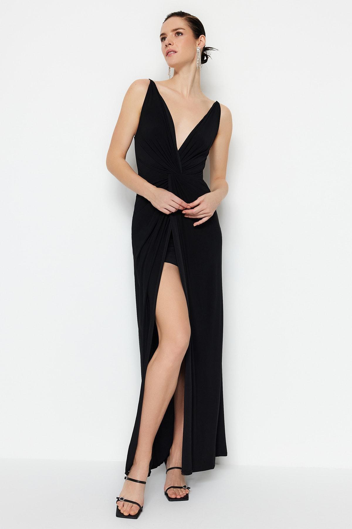 Black Mermaid Occasionwear V-Neck Maxi Dress, , large image number 1
