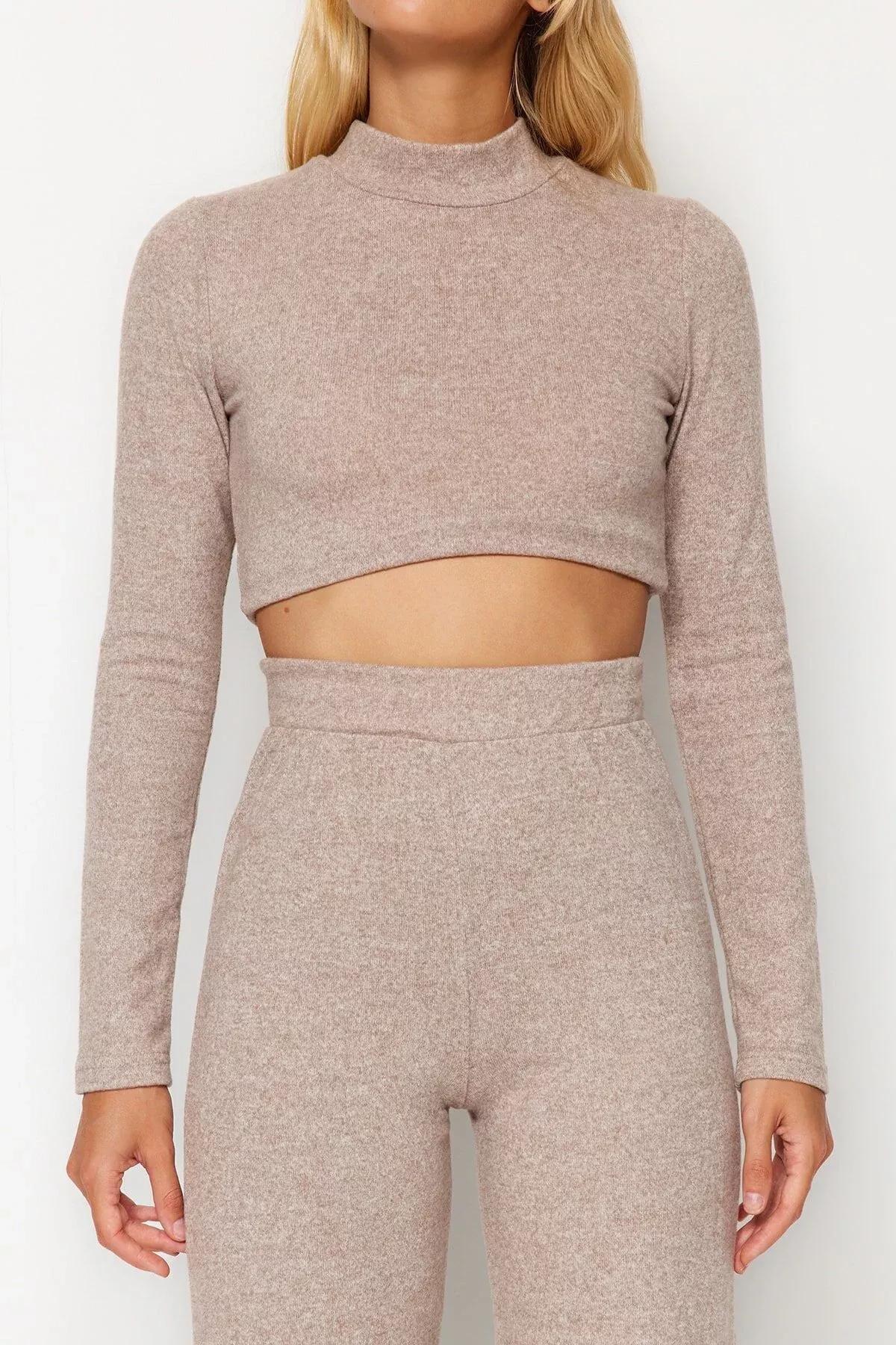 Beige Stand-Up Collar Knitted Co-Ord Set, Beige, large image number 9