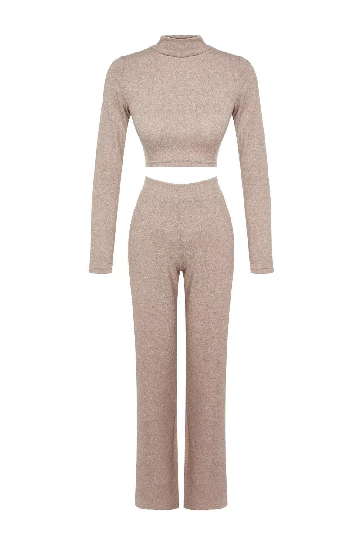 Beige Stand-Up Collar Knitted Co-Ord Set, Beige, large image number 13