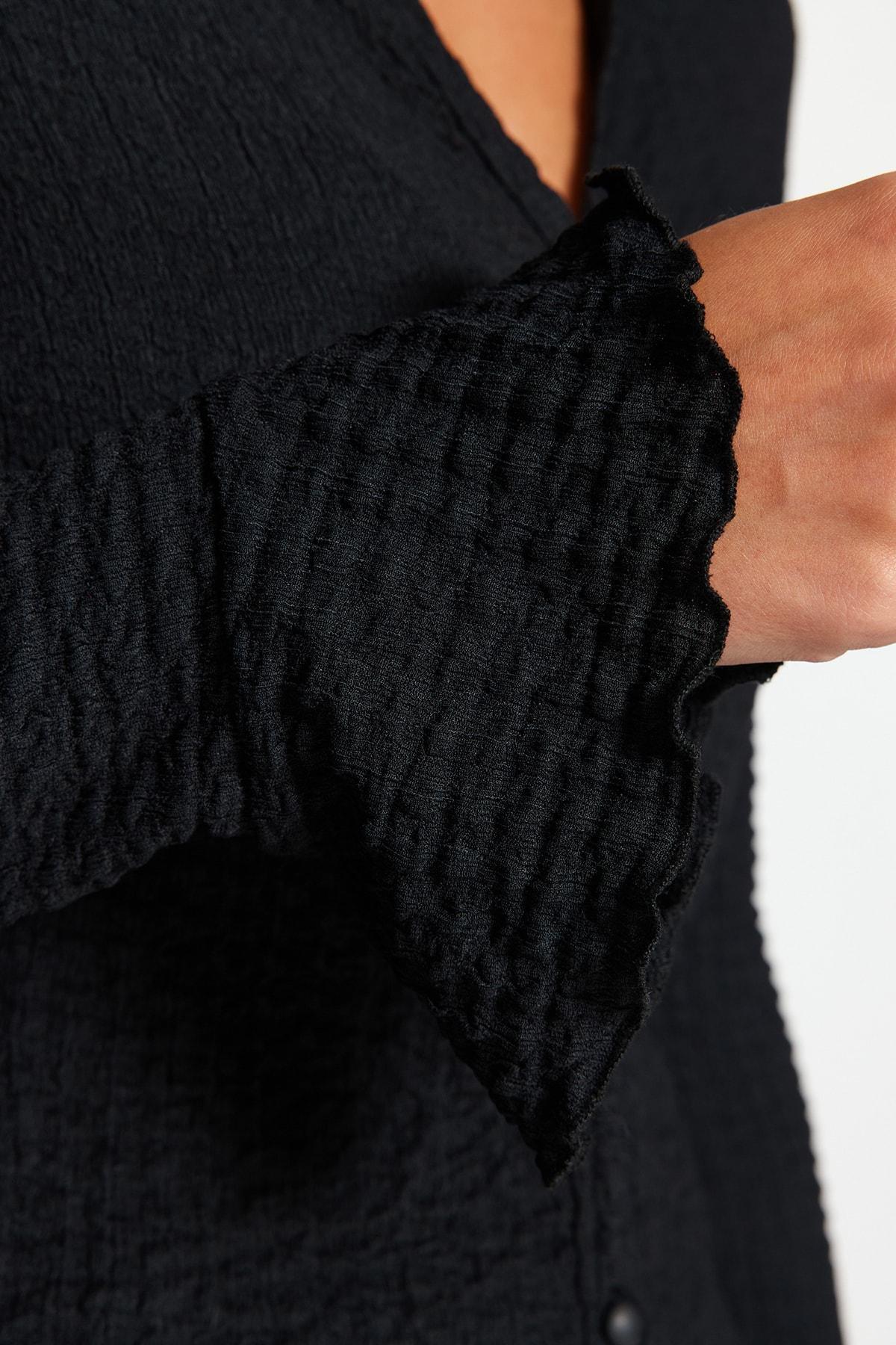 Black Premium Spanish Sleeve Stretch Knitted Shirt, , large image number 3