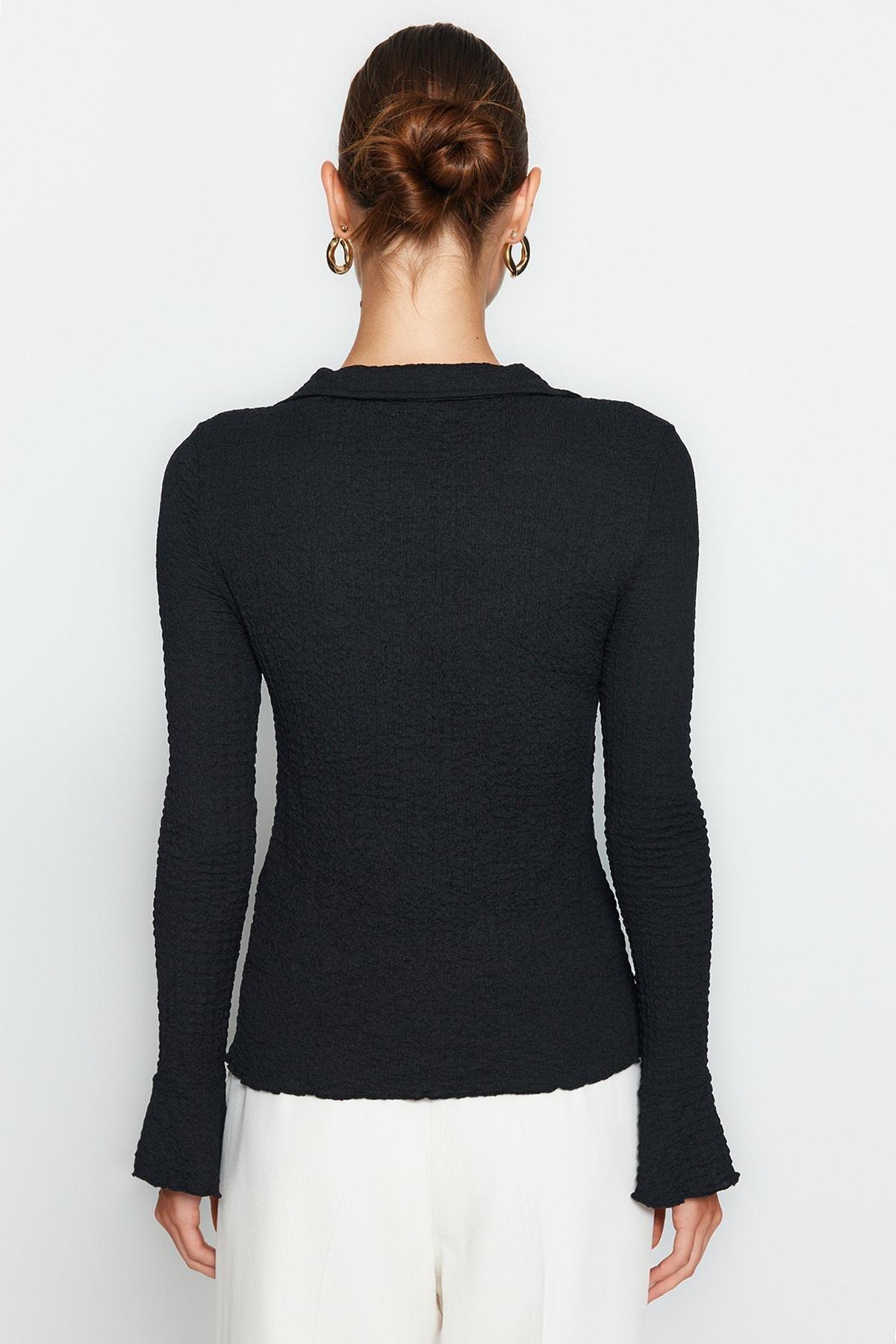 Black Premium Spanish Sleeve Stretch Knitted Shirt, , large image number 4