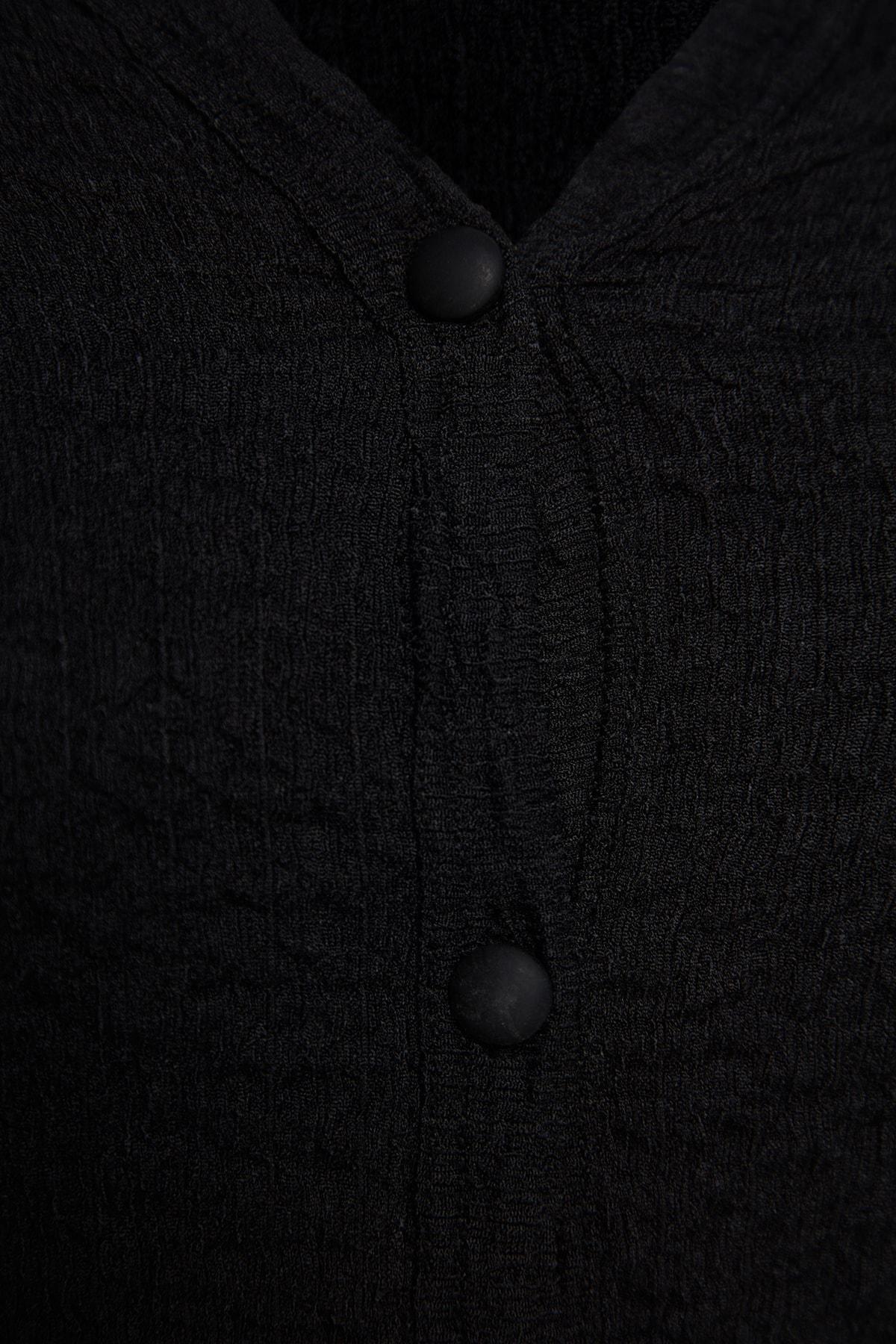Black Premium Spanish Sleeve Stretch Knitted Shirt, , large image number 5