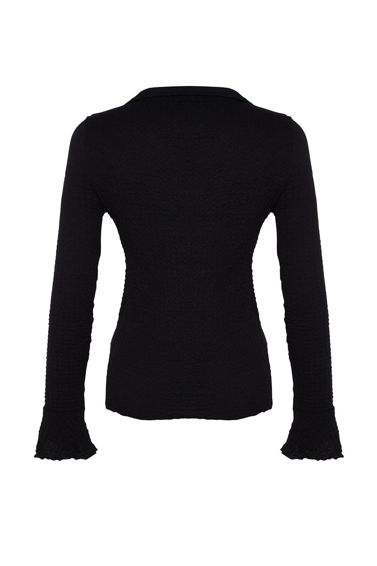 Black Premium Spanish Sleeve Stretch Knitted Shirt, , large image number 6