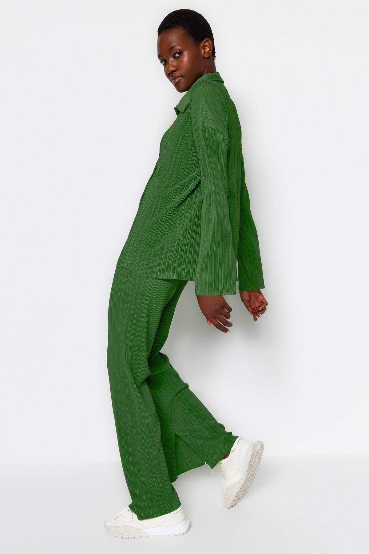 Green Pleated Knitted Co-Ord Set, , large image number 0