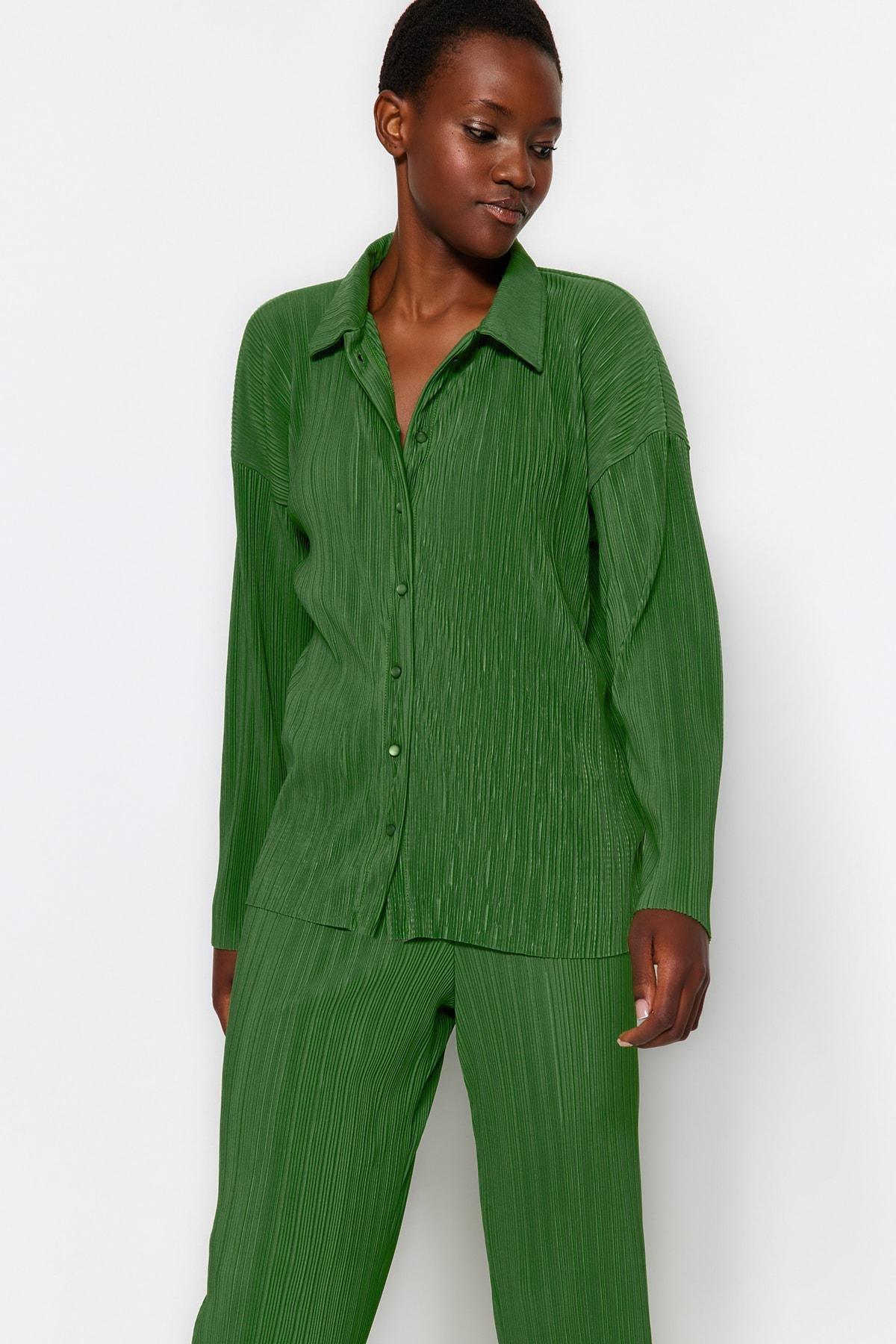 Green Pleated Knitted Co-Ord Set, Green, large image number 1