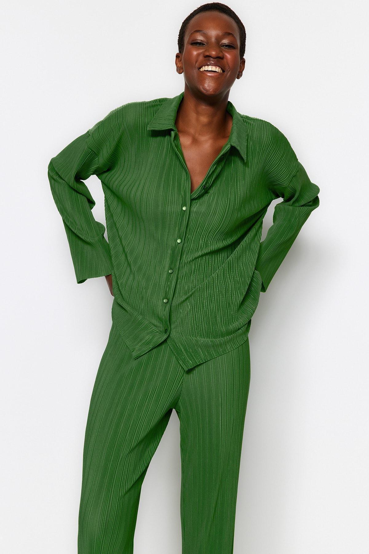 Green Pleated Knitted Co-Ord Set, , large image number 2
