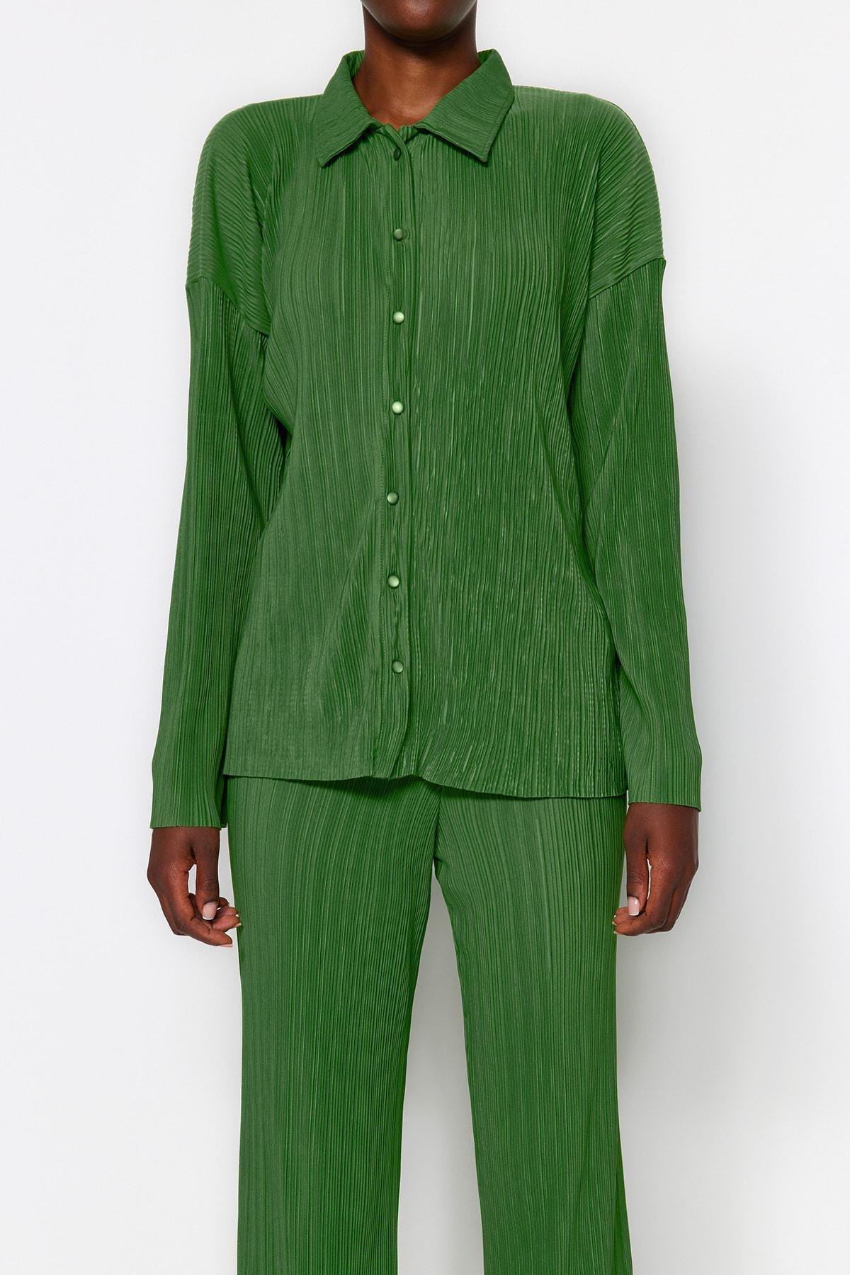 Green Pleated Knitted Co-Ord Set, Green, large image number 3