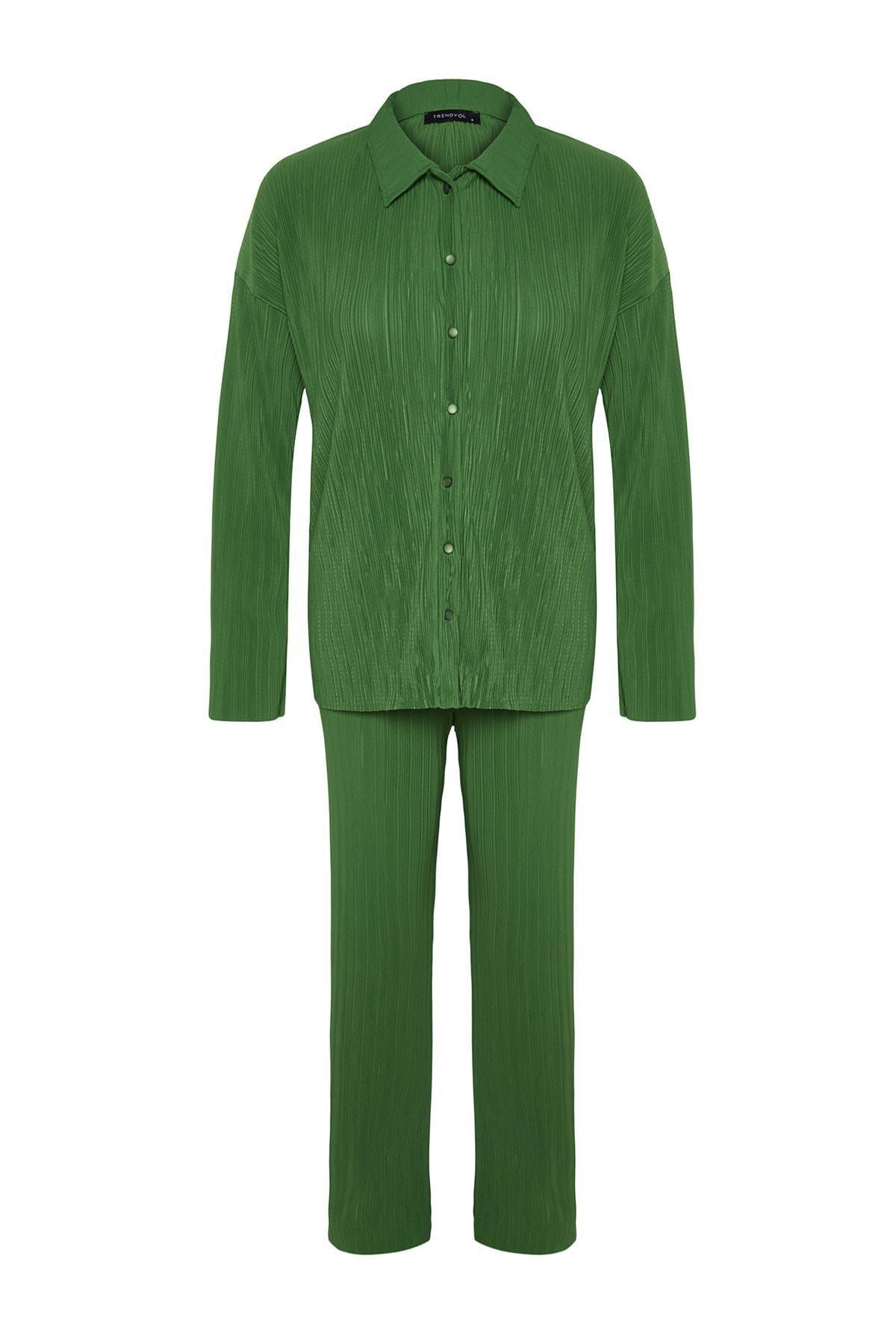 Green Pleated Knitted Co-Ord Set, Green, large image number 6