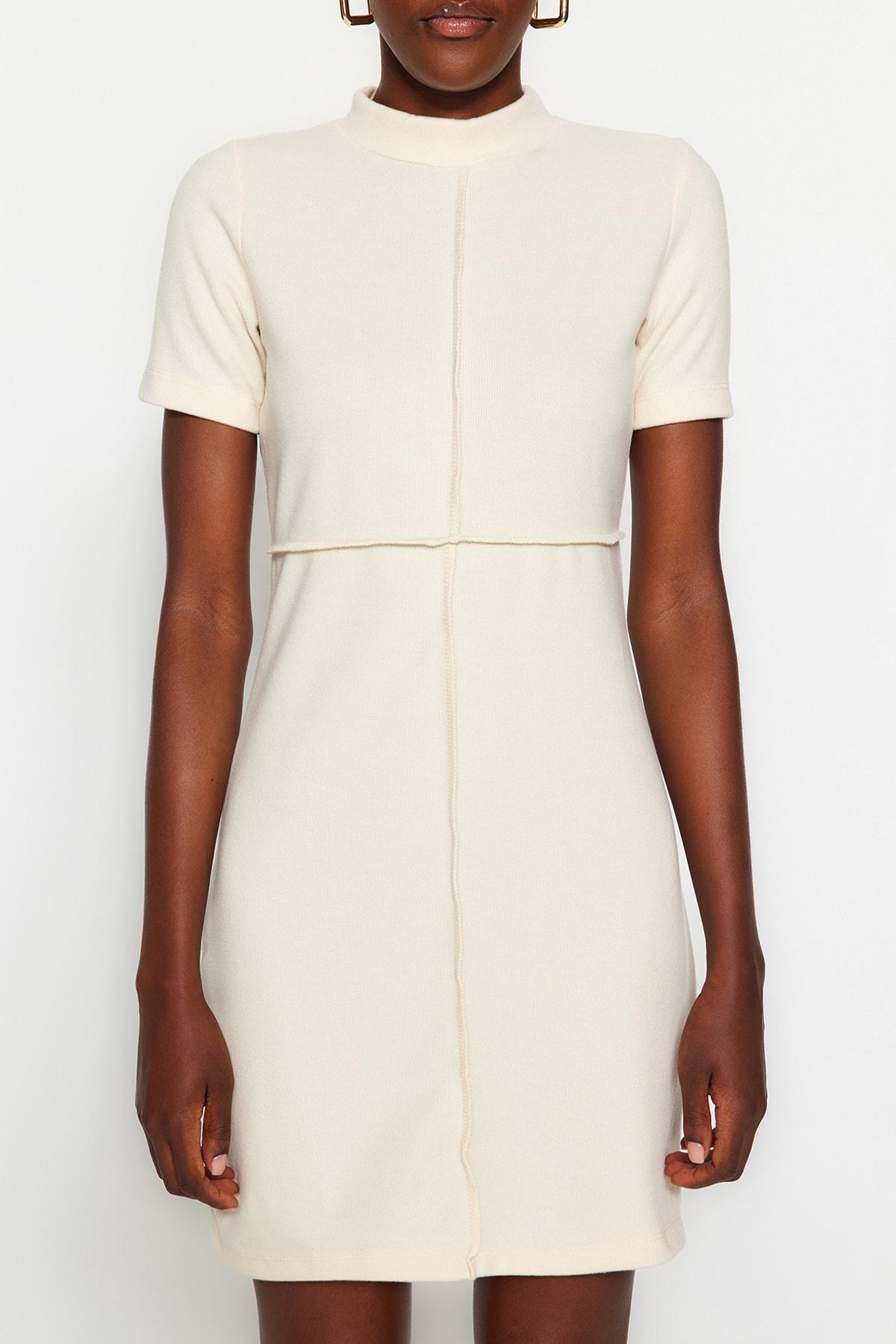 Beige Formal Knitted Mini Dress, , large image number 3