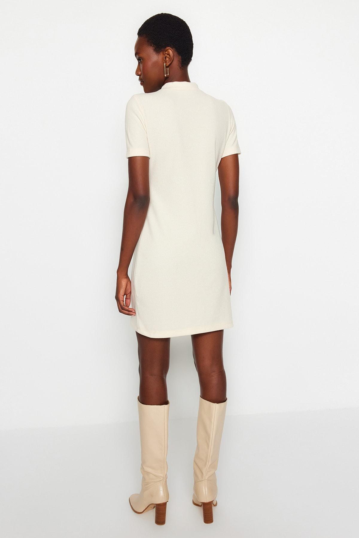 Beige Formal Knitted Mini Dress, , large image number 4