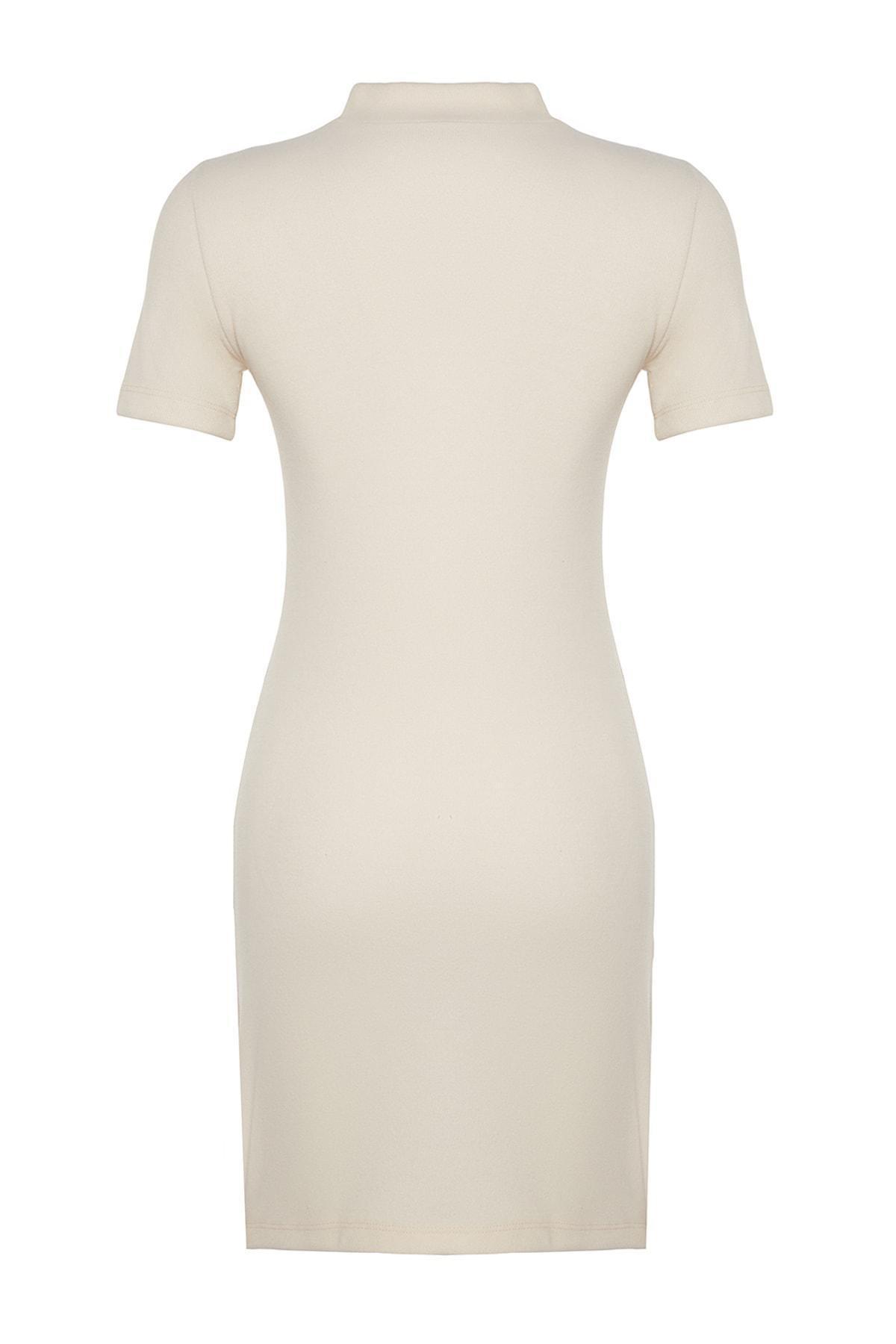 Beige Formal Knitted Mini Dress, , large image number 6