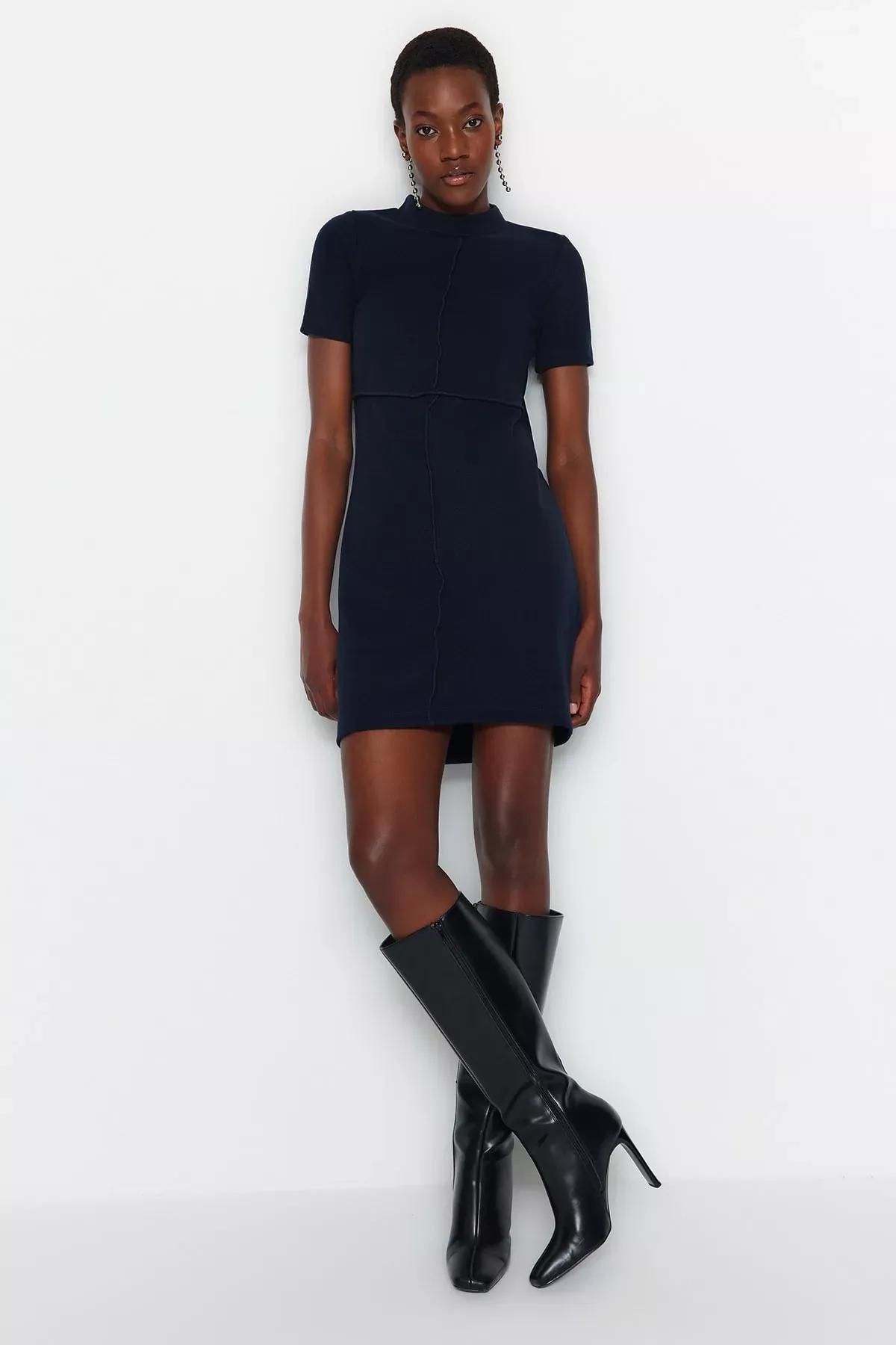 Navy A-Line Mini Knitted Dress, Navy blue, large image number 0