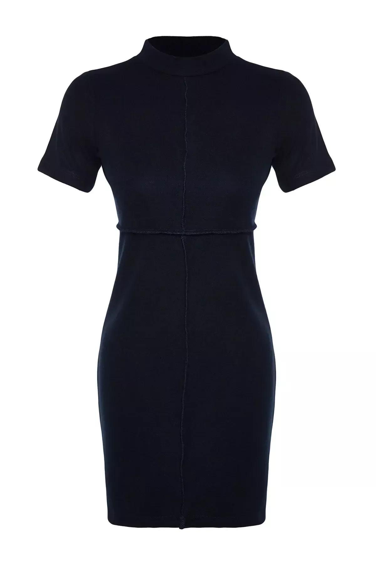 Navy A-Line Mini Knitted Dress, Navy blue, large image number 5