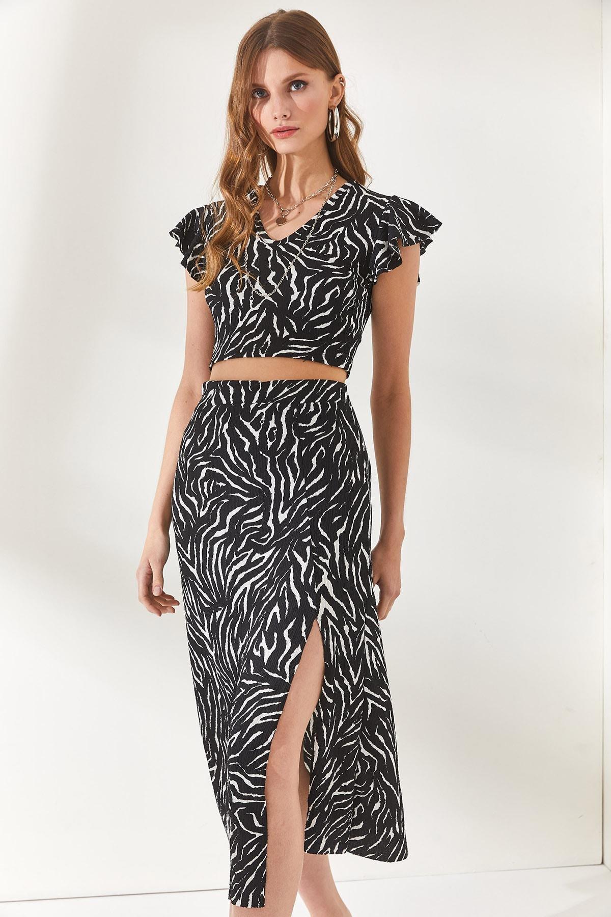Black Printed Slit Co-Ord Set, , large image number 2