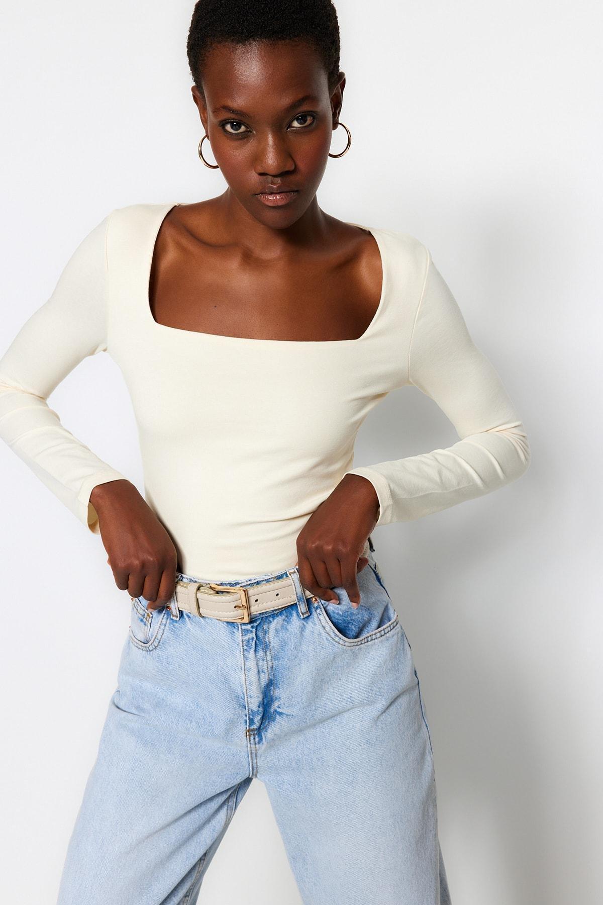 White Flexible Square Collar Blouse, , large image number 0