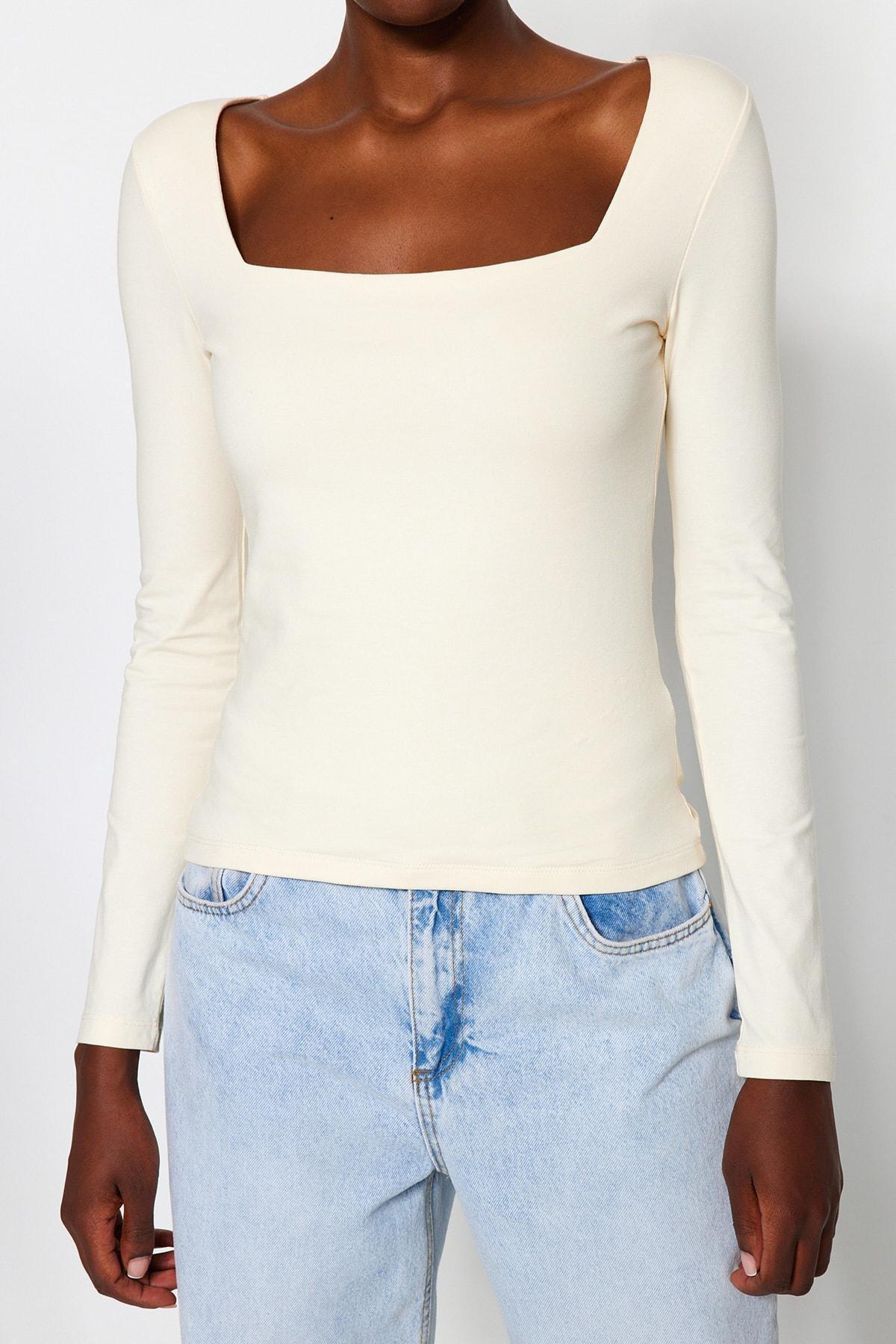 White Flexible Square Collar Blouse, , large image number 1
