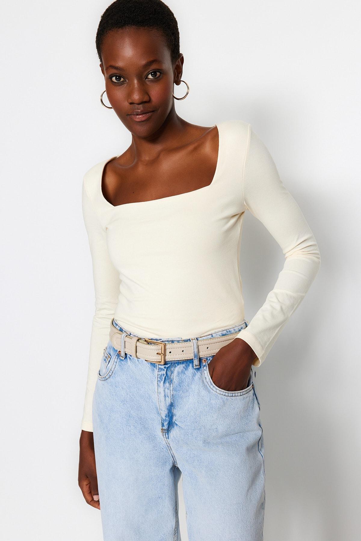 White Flexible Square Collar Blouse, , large image number 3