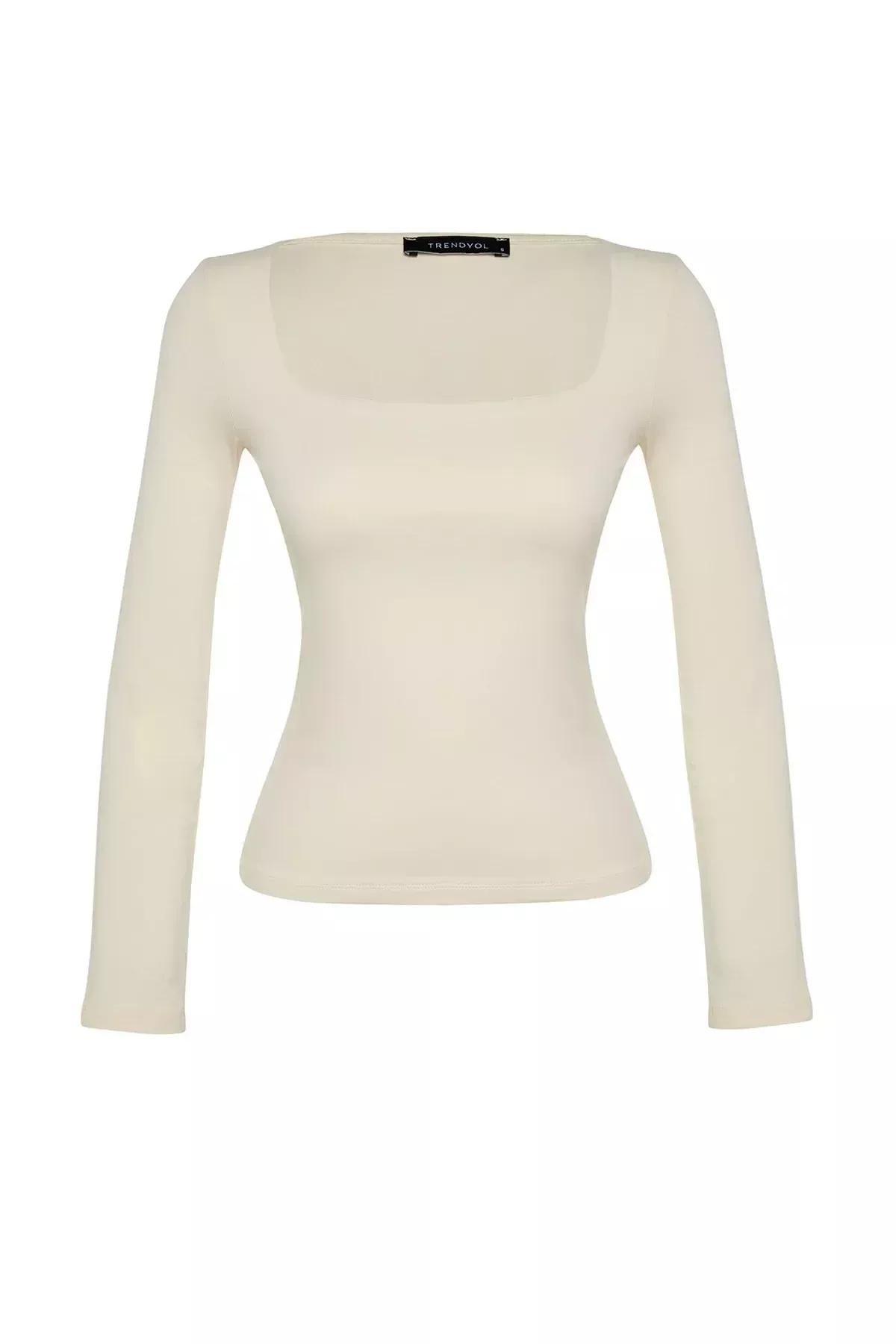 White Flexible Square Collar Blouse, STONE, large image number 5