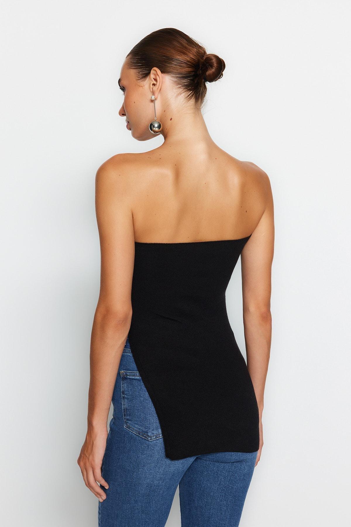 Black Strapless Detailed Blouse, , large image number 5