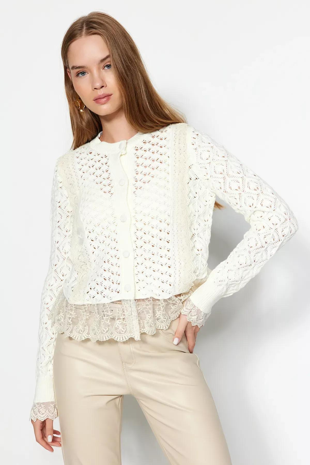 White Crop Ruched Knitwear, Ecru, large image number 0