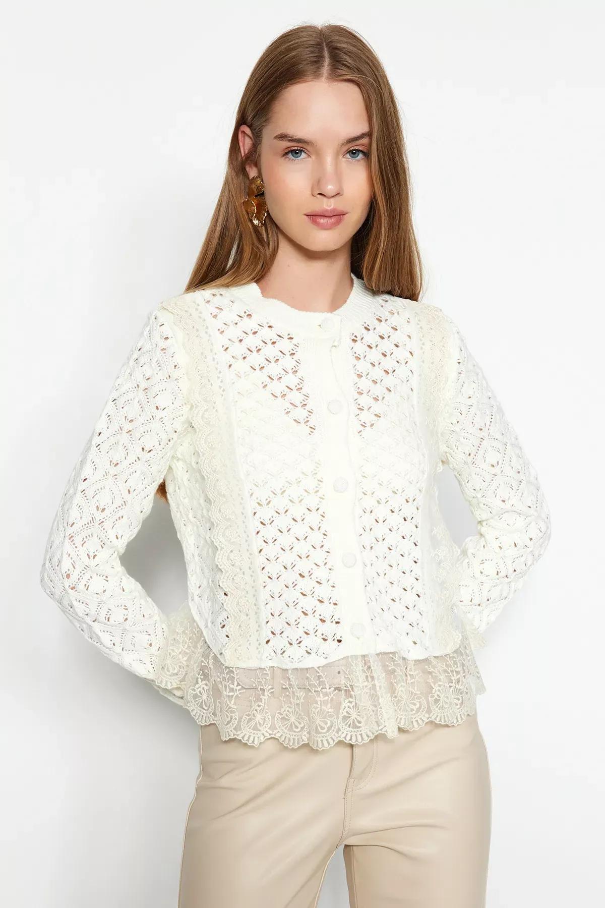 White Crop Ruched Knitwear, Ecru, large image number 2