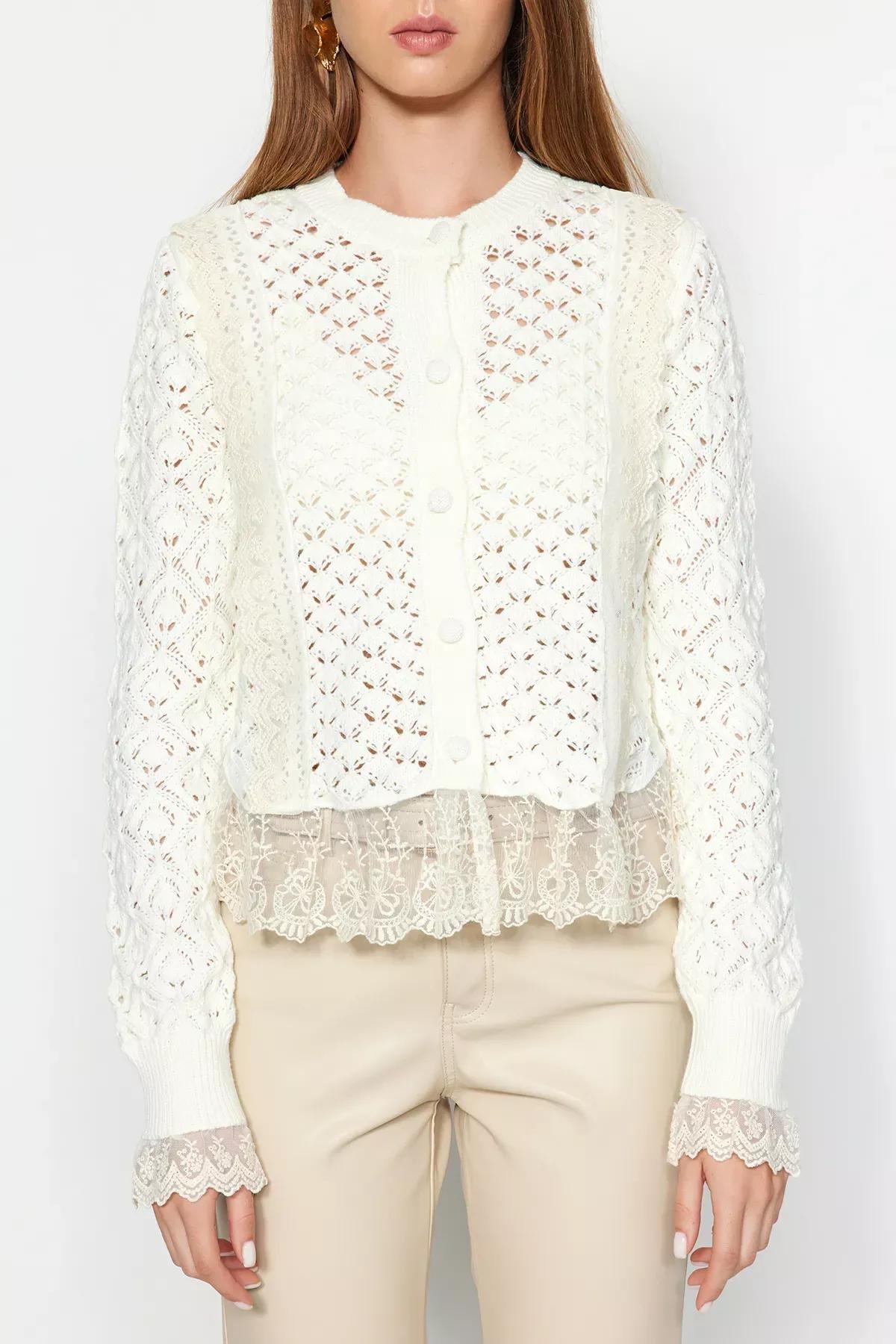 White Crop Ruched Knitwear, Ecru, large image number 3