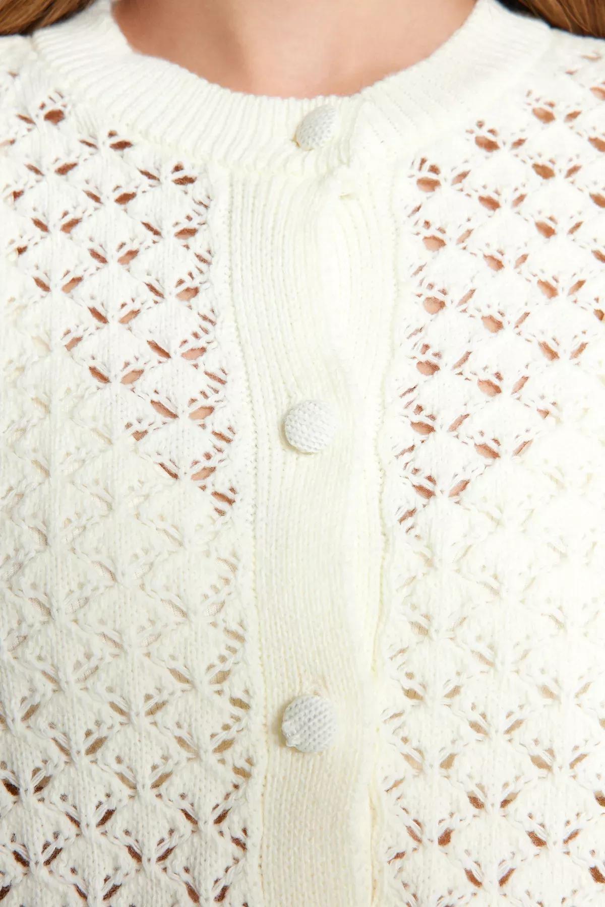 White Crop Ruched Knitwear, Ecru, large image number 4