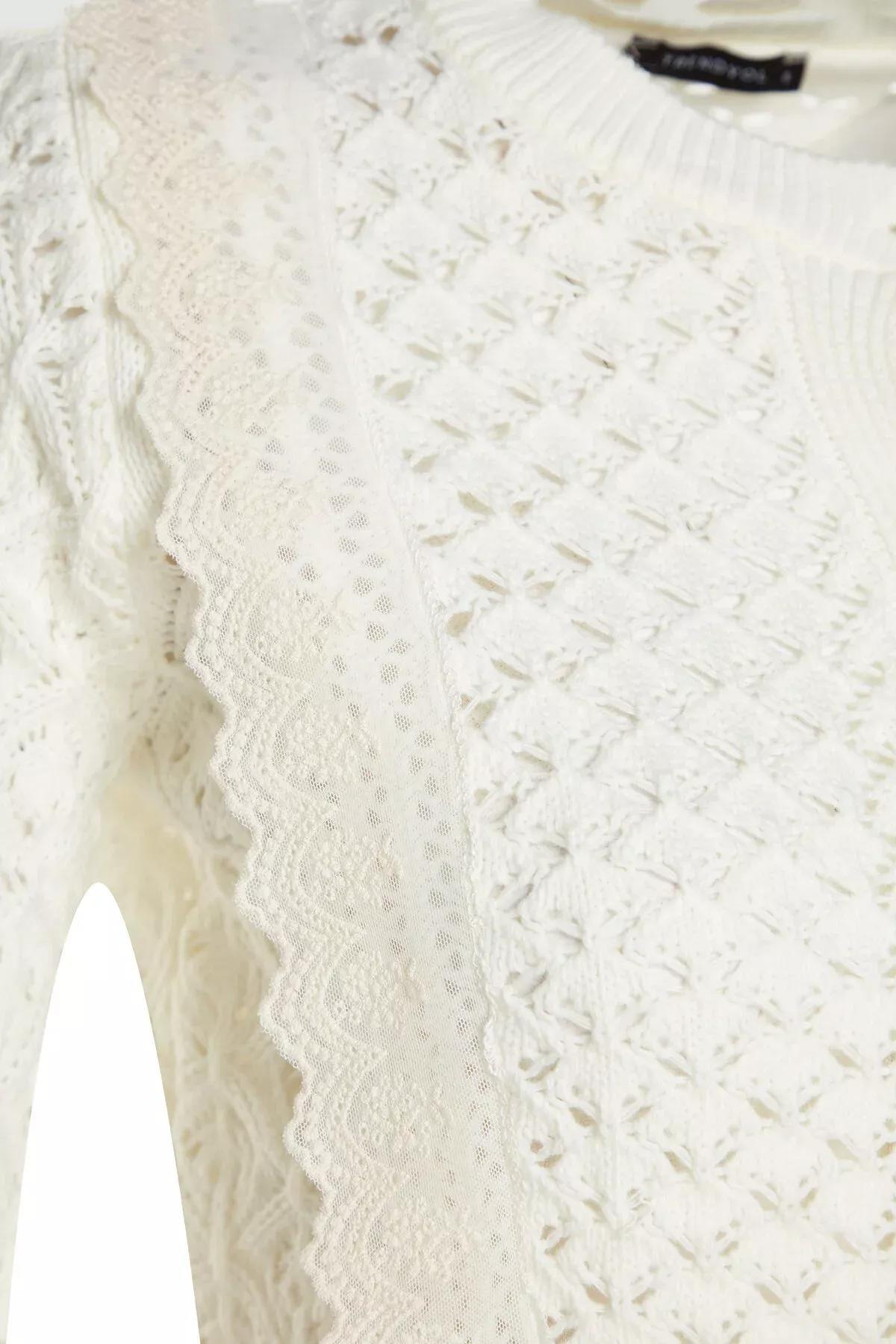 White Crop Ruched Knitwear, Ecru, large image number 6