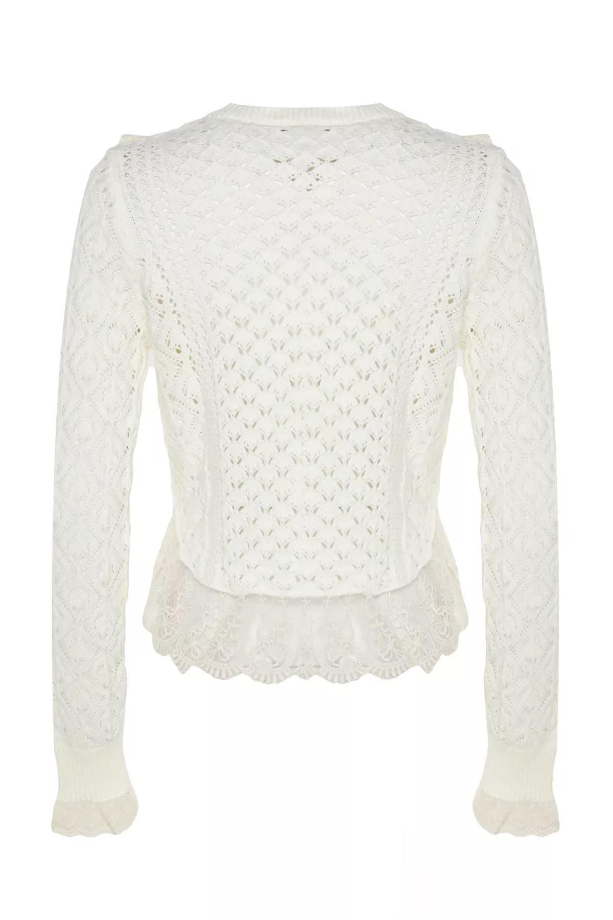 White Crop Ruched Knitwear, Ecru, large image number 7