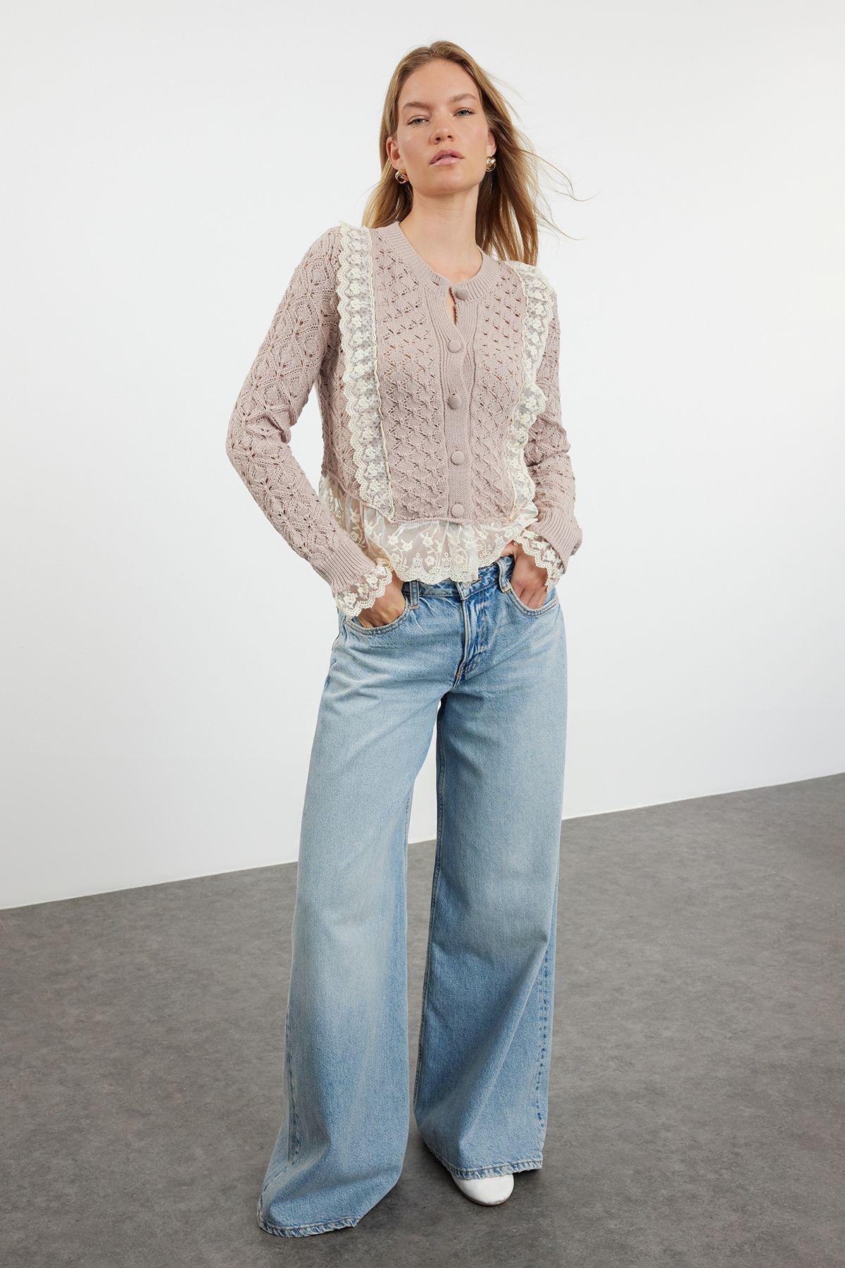 Powder Crop Lace Openwork/Hole Knitwear Cardigan TWOAW24KZ01059, , large image number 1