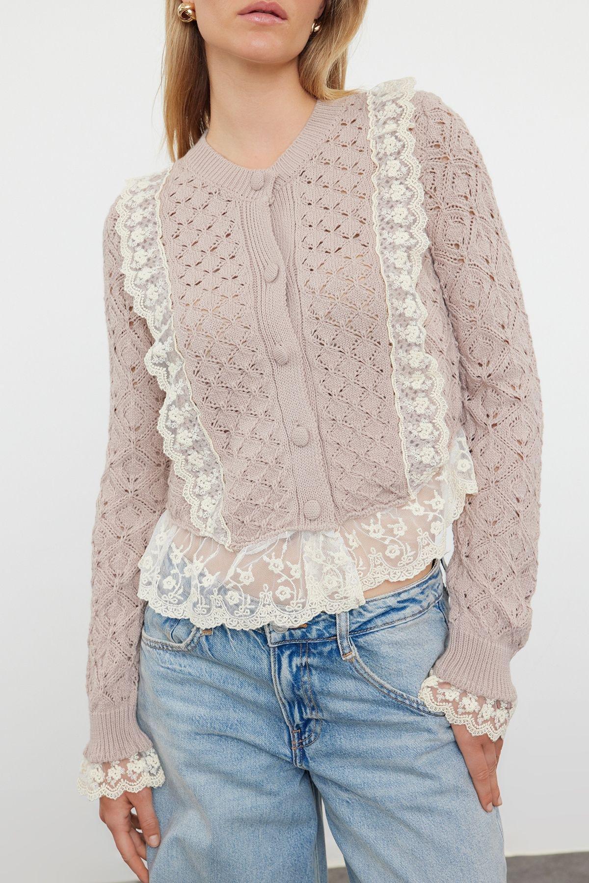 Powder Crop Lace Openwork/Hole Knitwear Cardigan TWOAW24KZ01059, , large image number 2