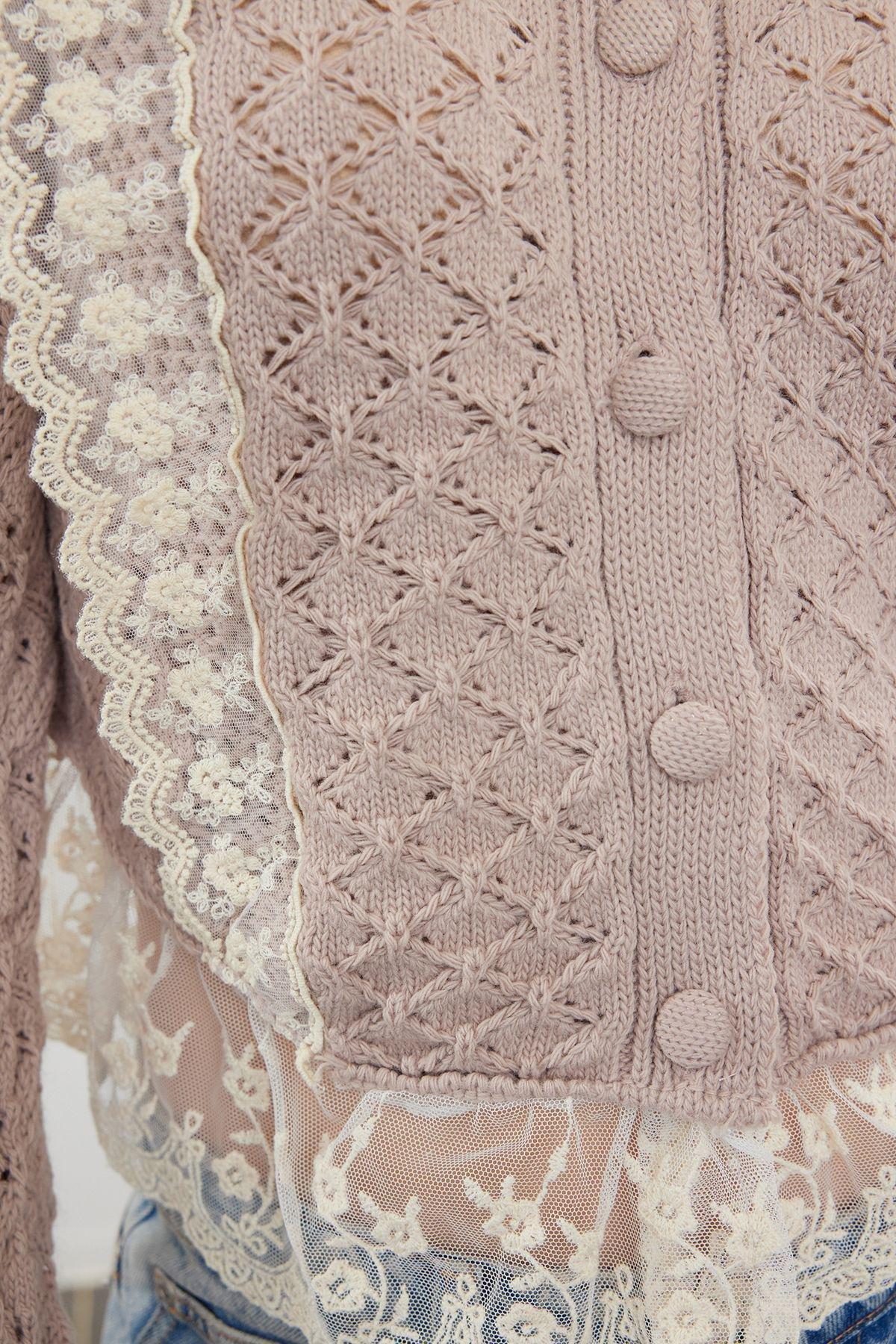 Powder Crop Lace Openwork/Hole Knitwear Cardigan TWOAW24KZ01059, , large image number 3