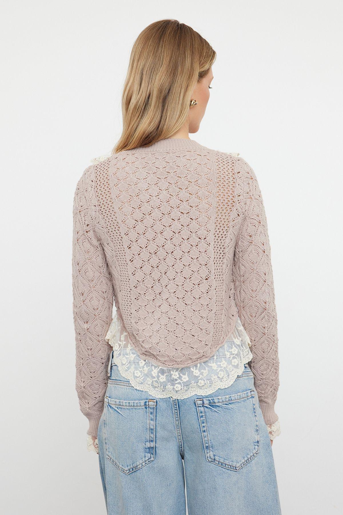 Powder Crop Lace Openwork/Hole Knitwear Cardigan TWOAW24KZ01059, , large image number 4