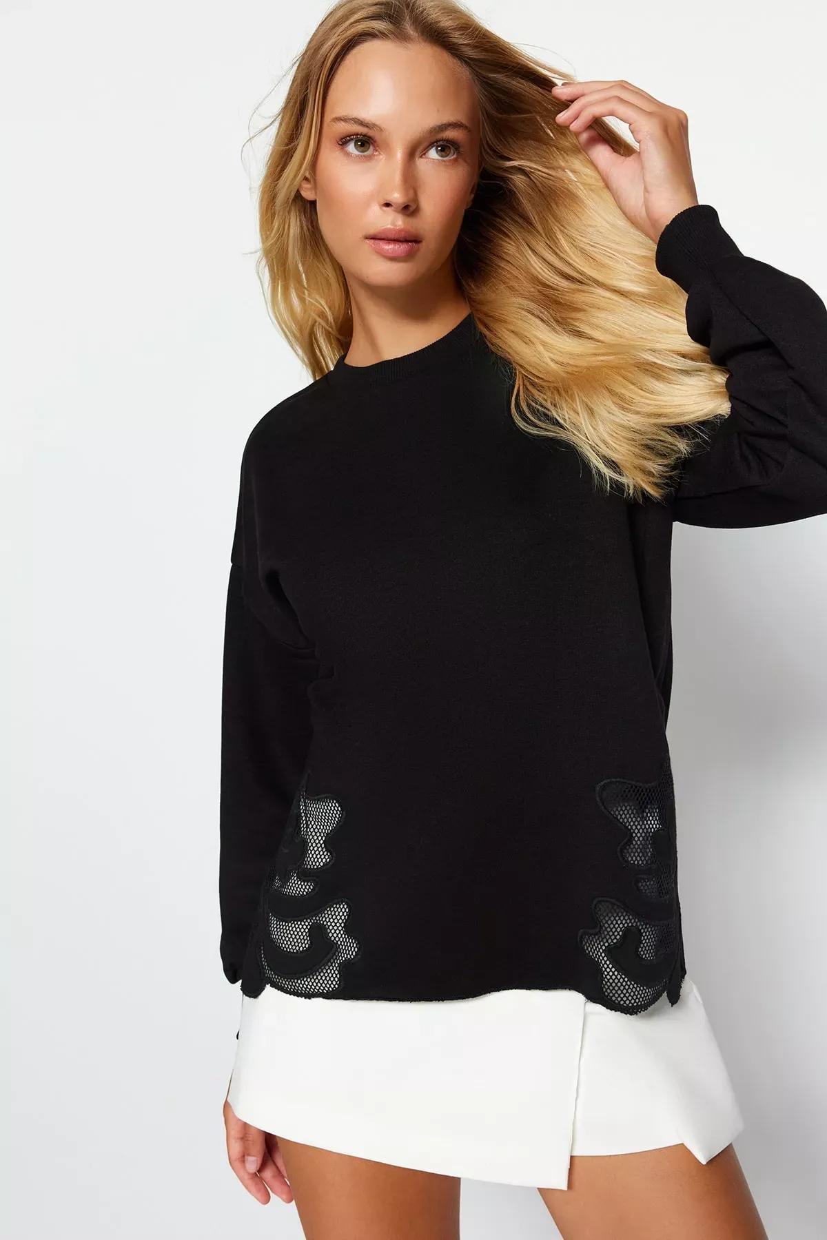 Black Crew Neck Sweatshirt, BLACK, large image number 1