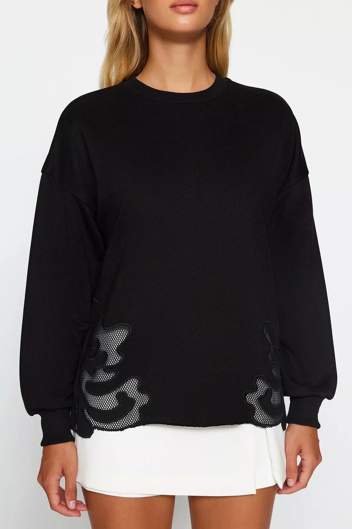 Black Crew Neck Sweatshirt, BLACK, large image number 3