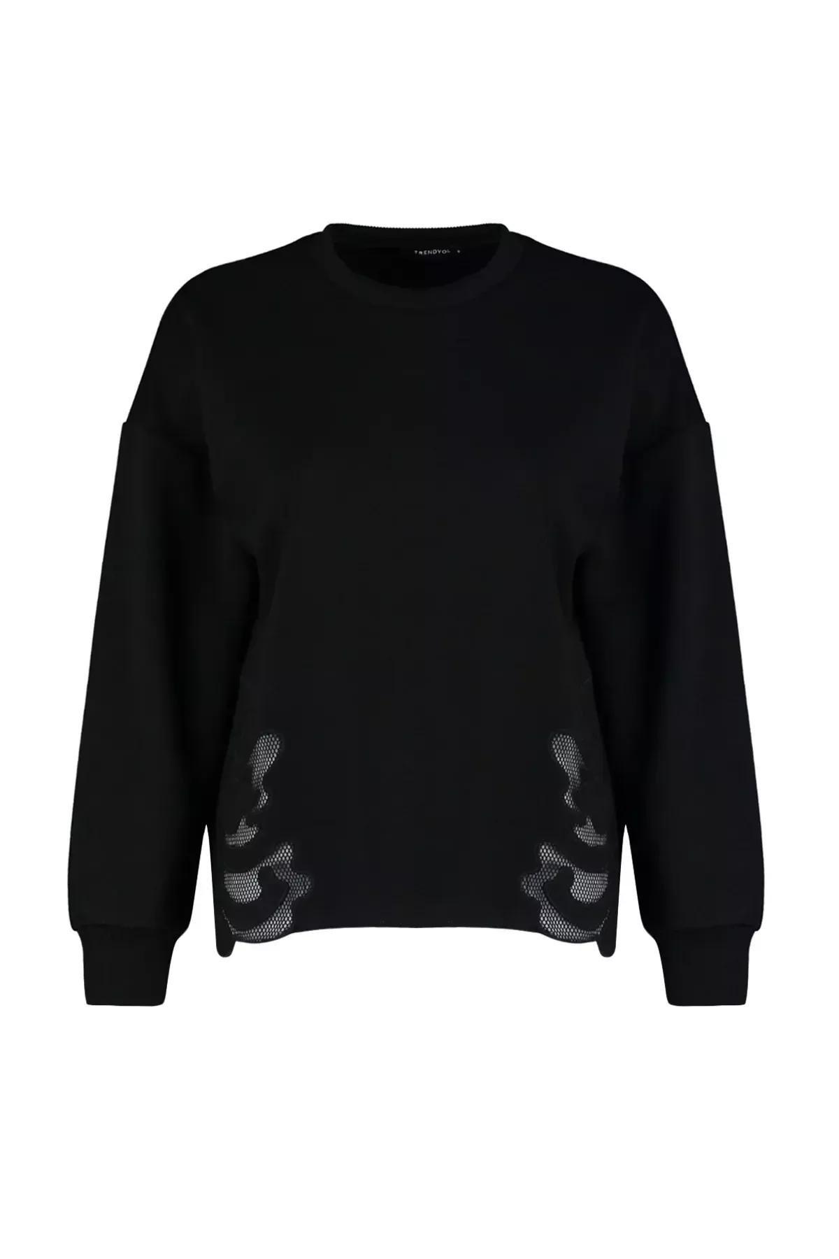 Black Crew Neck Sweatshirt, BLACK, large image number 5