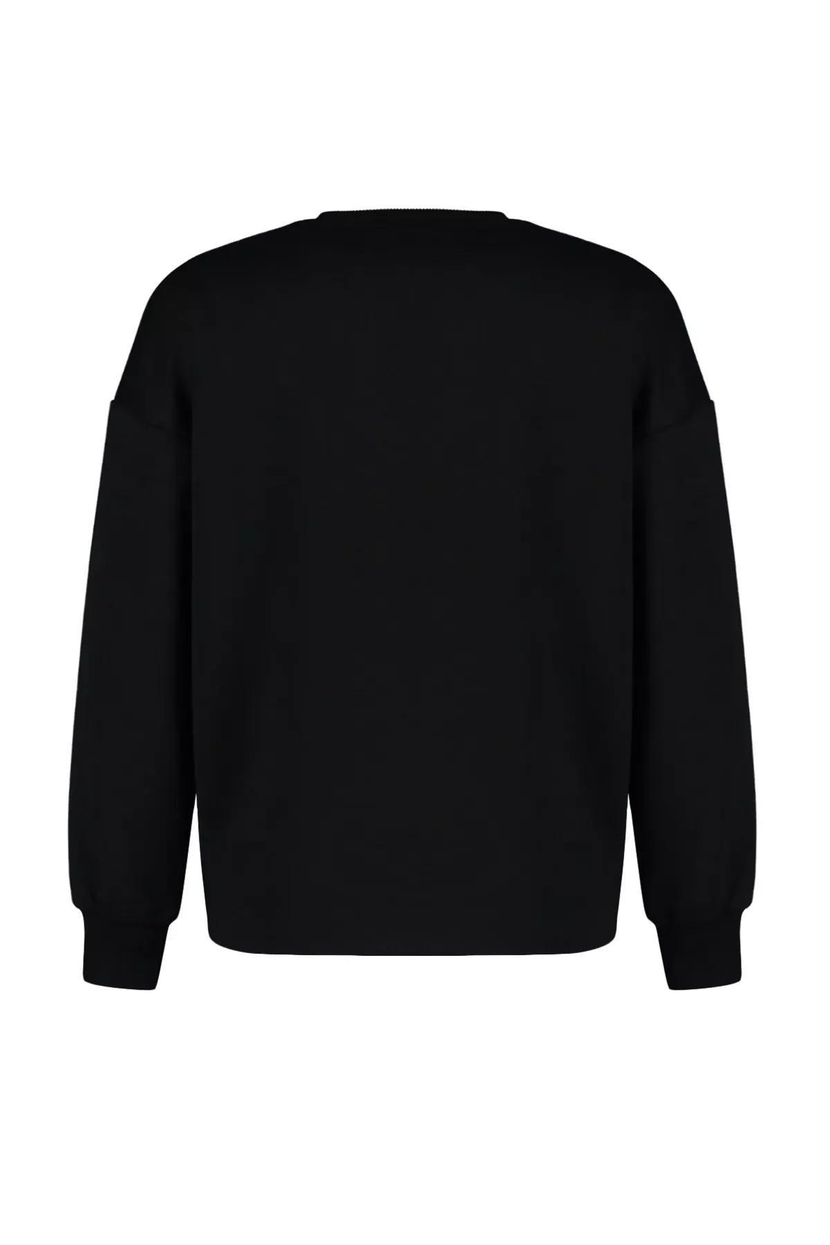 Black Crew Neck Sweatshirt, BLACK, large image number 7
