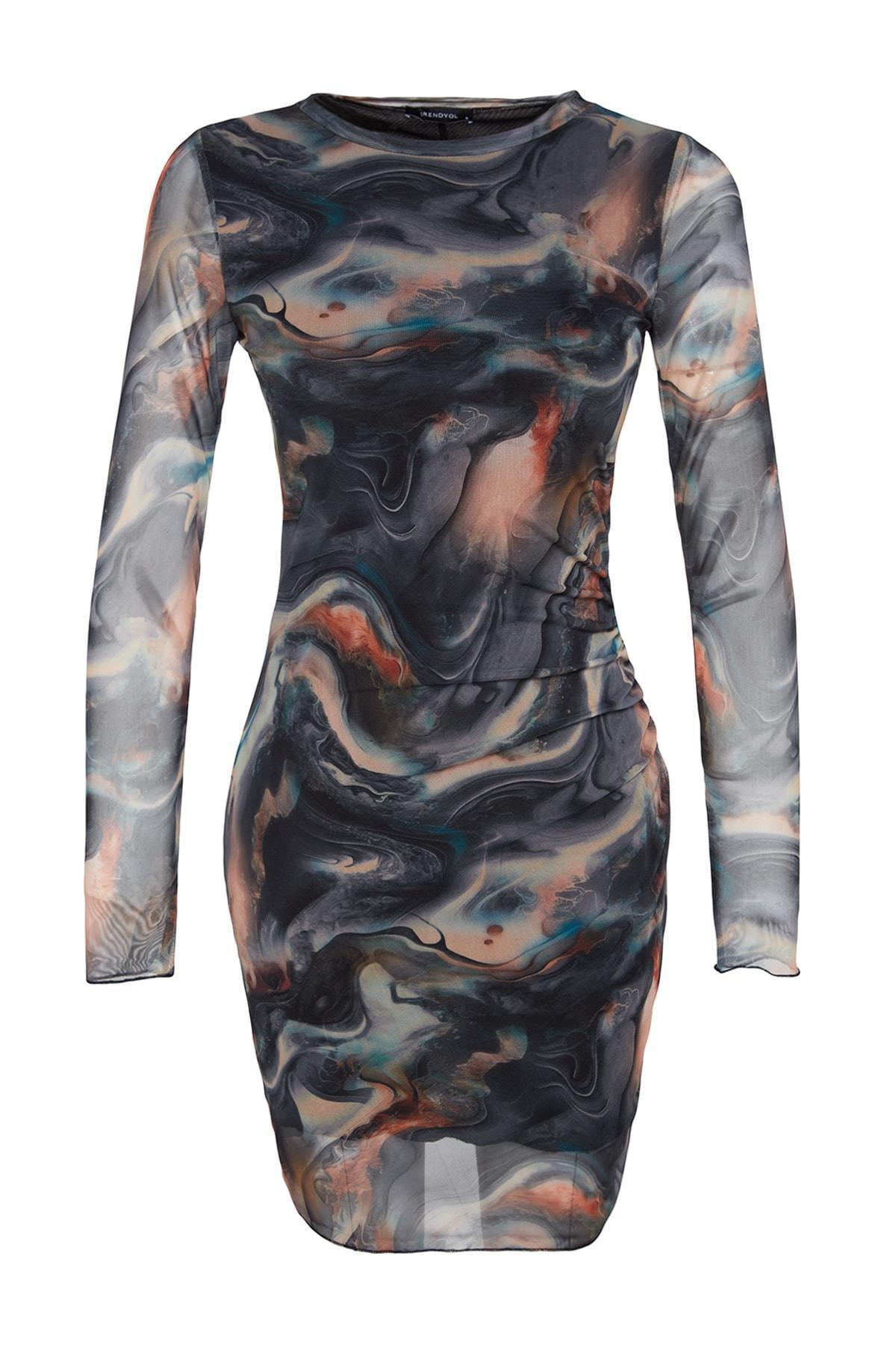 Multicolour Lined Knitted Mini Dress, , large image number 5
