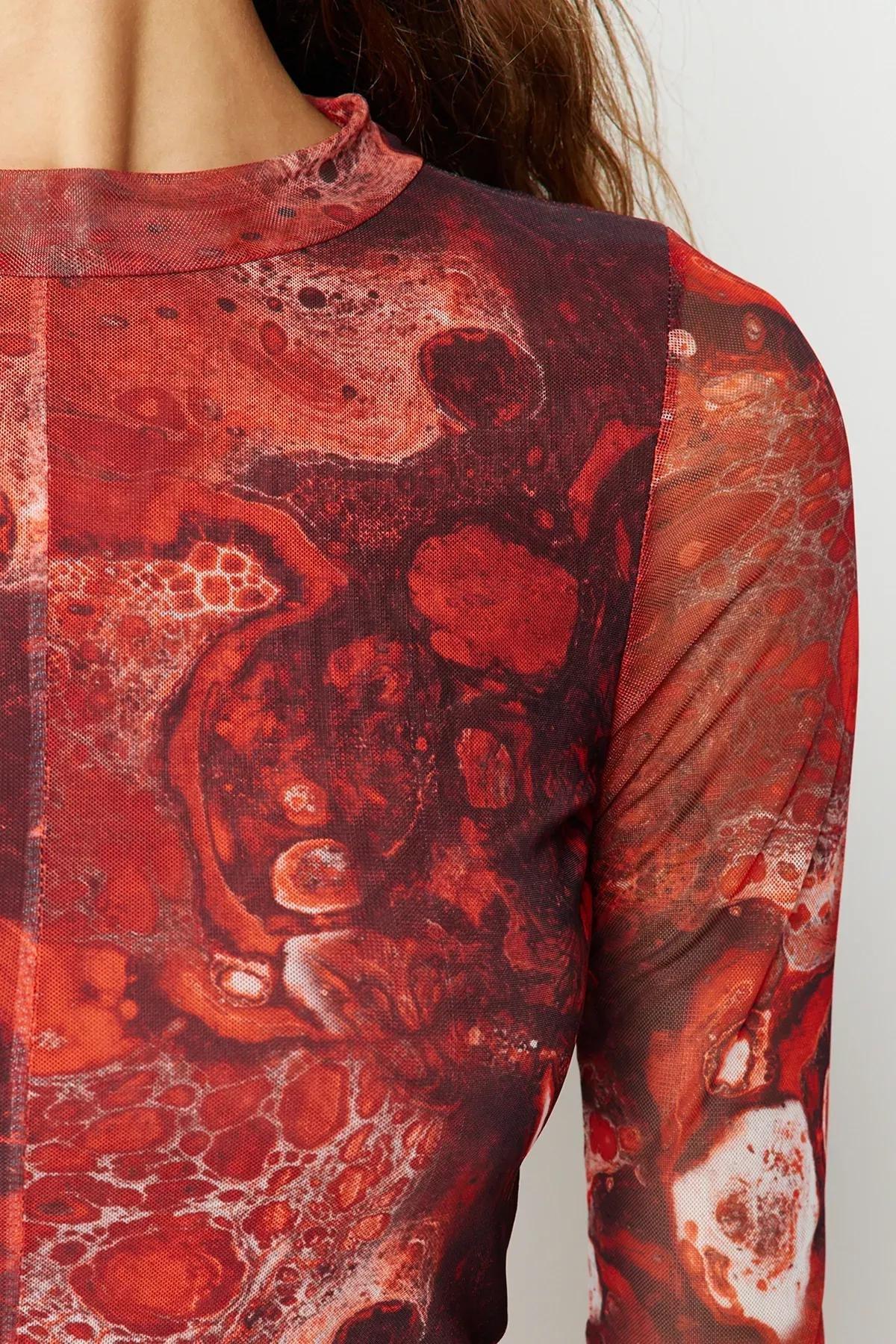 Brown Printed Knitted Midi Dress, Brown, large image number 4