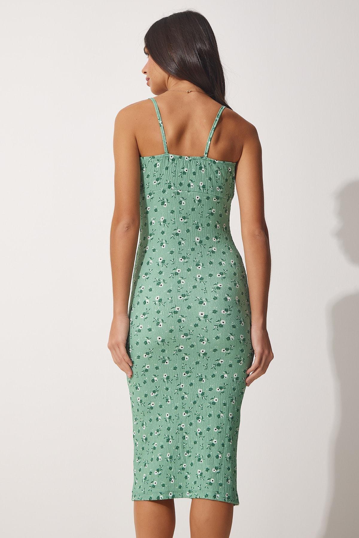 Green Floral Bodycon Dress, CAGLA GREEN, large image number 2