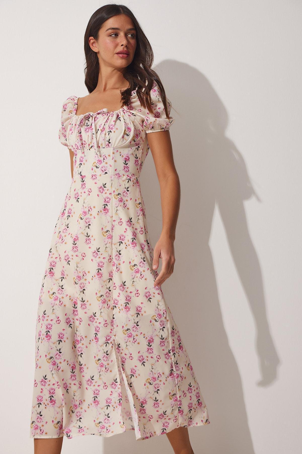 Cream Floral Summer Dress, , large image number 2
