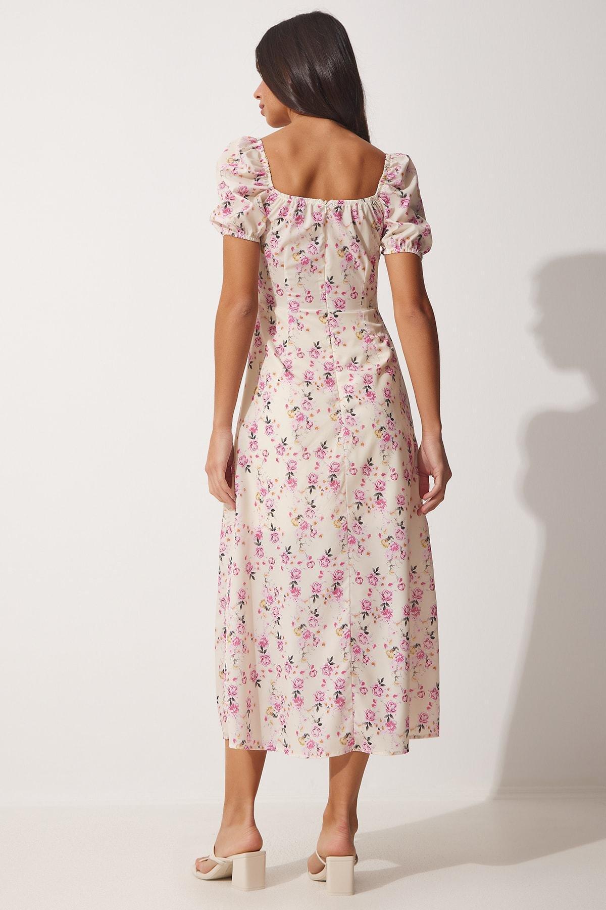 Cream Floral Summer Dress, , large image number 4