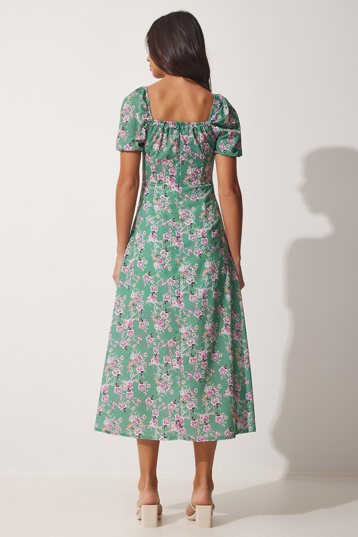 Green Floral Milkmaid Midi Dress, , large image number 2